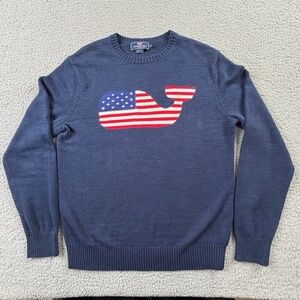 Vineyard Vines Whale Flag Logo Sweater Mens Size S Blue